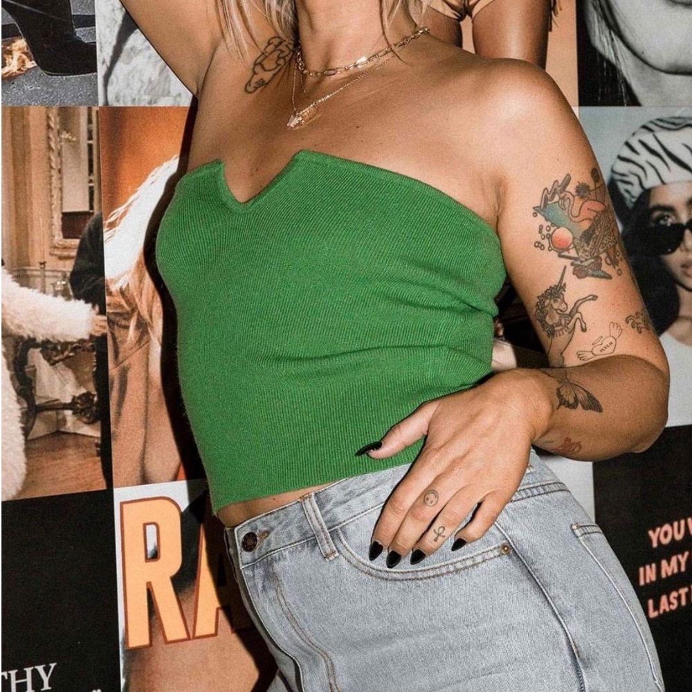 Princess Polly Green Strapless Notch-Front Crop Top